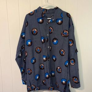 African print blue white brown concentric circles‎ mens large wax print